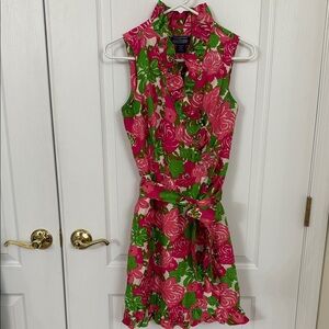 Vineyard Vines Pink and Green Floral Ruffle Dress